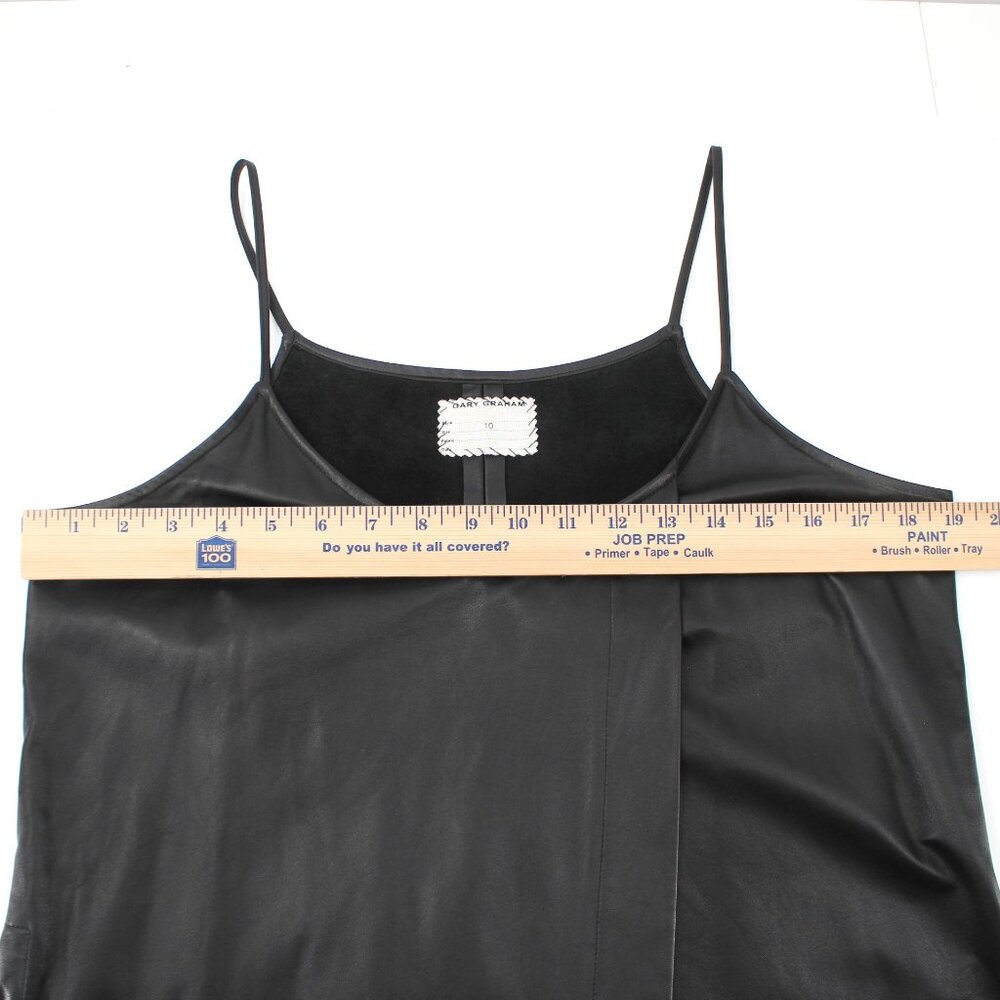 Gary Graham Black Leather Fur Side Slit Tunic Dress Sleeveless Avant Garde SZ 10 - Picture 14 of 16